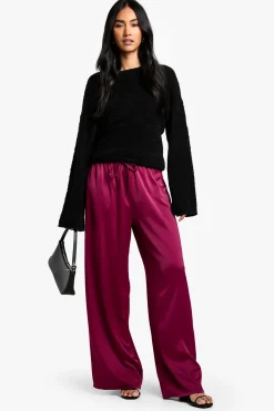 Pantalon large en satin à taille avec cordon de serrage