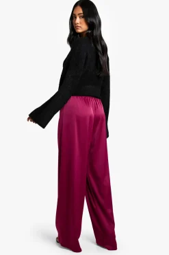 Pantalon large en satin à taille avec cordon de serrage