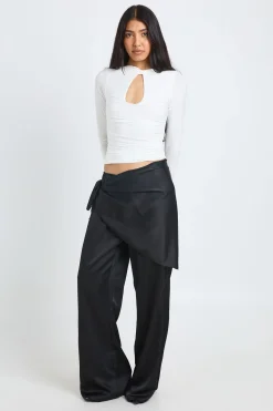 Pantalon Large En Satin À Taille Haute Avec Ceinture Nouée