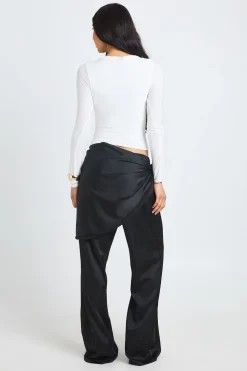 Pantalon Large En Satin À Taille Haute Avec Ceinture Nouée