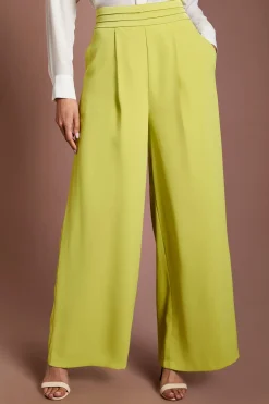 Pantalon Large En Satin À Taille Plissée