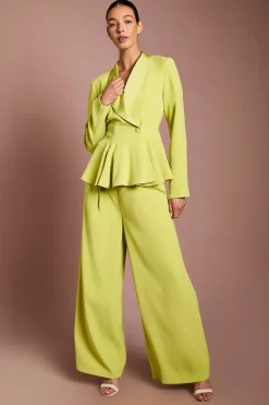Pantalon Large En Satin À Taille Plissée
