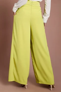 Pantalon Large En Satin À Taille Plissée