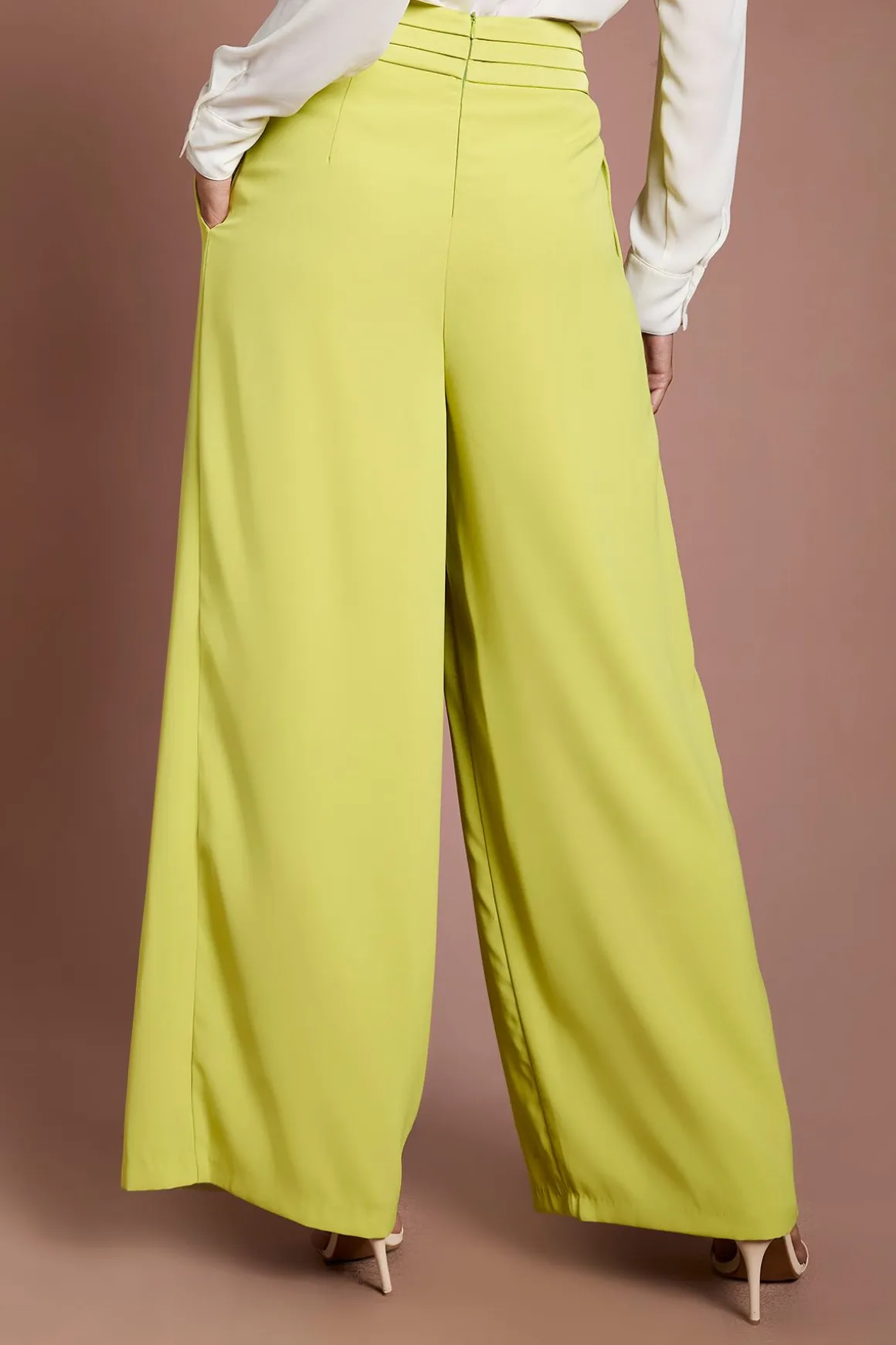 Pantalon Large En Satin À Taille Plissée