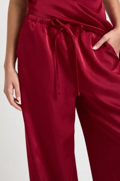 Pantalon Large en Satin à Taille Coulissée