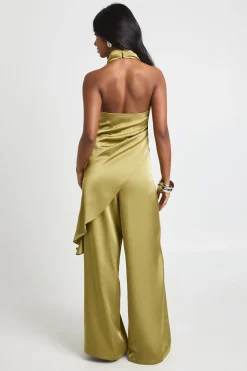 Pantalon Large En Satin À Taille Coulissée