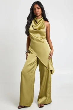 Pantalon Large En Satin À Taille Coulissée