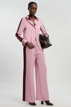 Pantalon Large en Sergé Contrasté Tissé