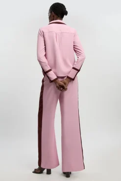Pantalon Large en Sergé Contrasté Tissé