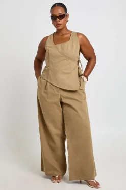 Pantalon Large En Sergé De Coton Grande Taille