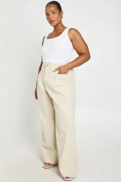 boohoo Pantalon Large En Sergé De Coton Grande Taille<Femme Pantalons|Tons Neutres