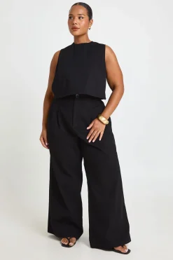 boohoo Pantalon Large En Sergé De Coton Grande Taille<Femme Pantalons