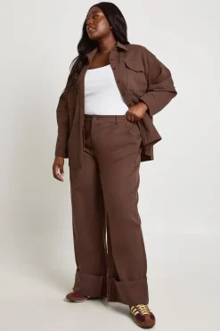 Pantalon Large En Sergé Grande Taille Avec Ourlet Retroussable