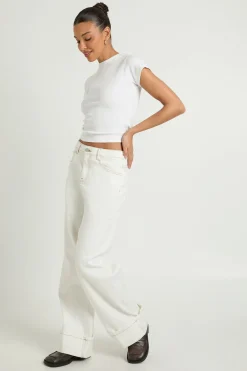 Pantalon Large En Sergé À Ourlets Retroussés