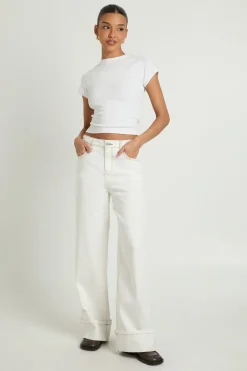 Pantalon Large En Sergé À Ourlets Retroussés