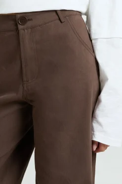 Pantalon Large En Sergé À Ourlet Retroussé