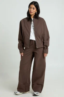 Pantalon Large En Sergé À Ourlet Retroussé