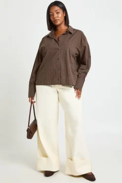 Pantalon Large En Sergé À Ourlet Retroussé Plus
