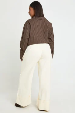 Pantalon Large En Sergé À Ourlet Retroussé Plus