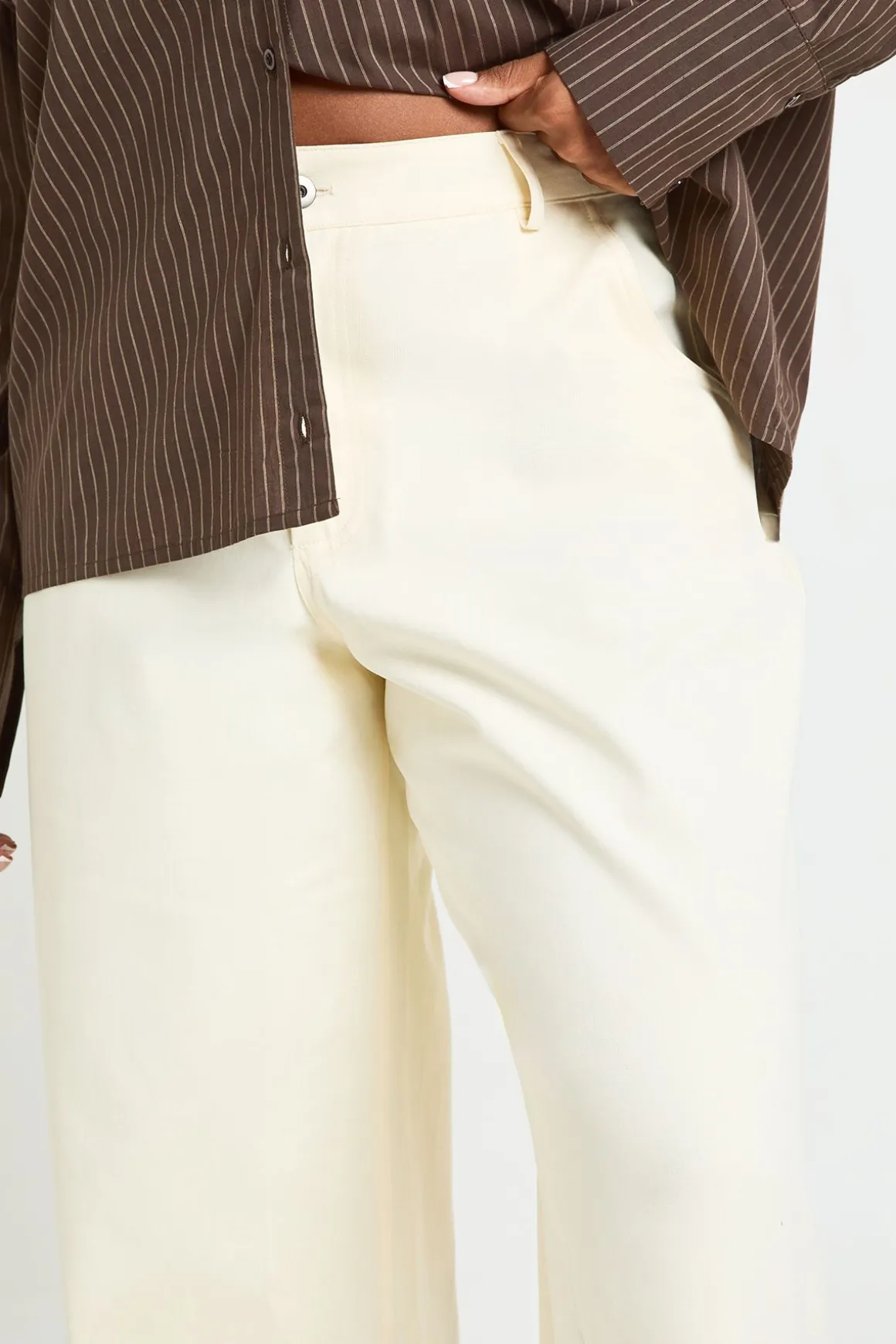 Pantalon Large En Sergé À Ourlet Retroussé Plus
