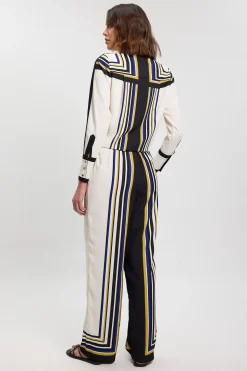 Pantalon Large En Sergé Tissé À Bandes Contrastées