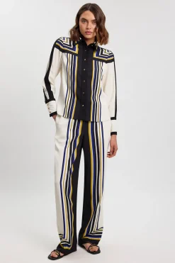 Pantalon Large En Sergé Tissé À Bandes Contrastées