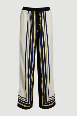 Pantalon Large En Sergé Tissé À Bandes Contrastées