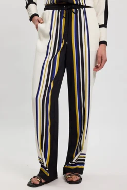 Pantalon Large En Sergé Tissé À Bandes Contrastées