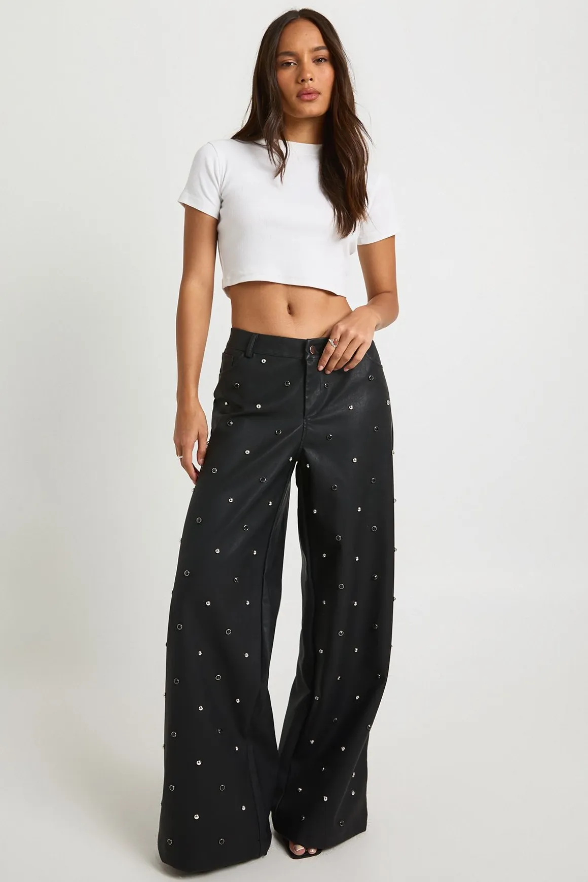 Pantalon Large En Synthétique Clouté