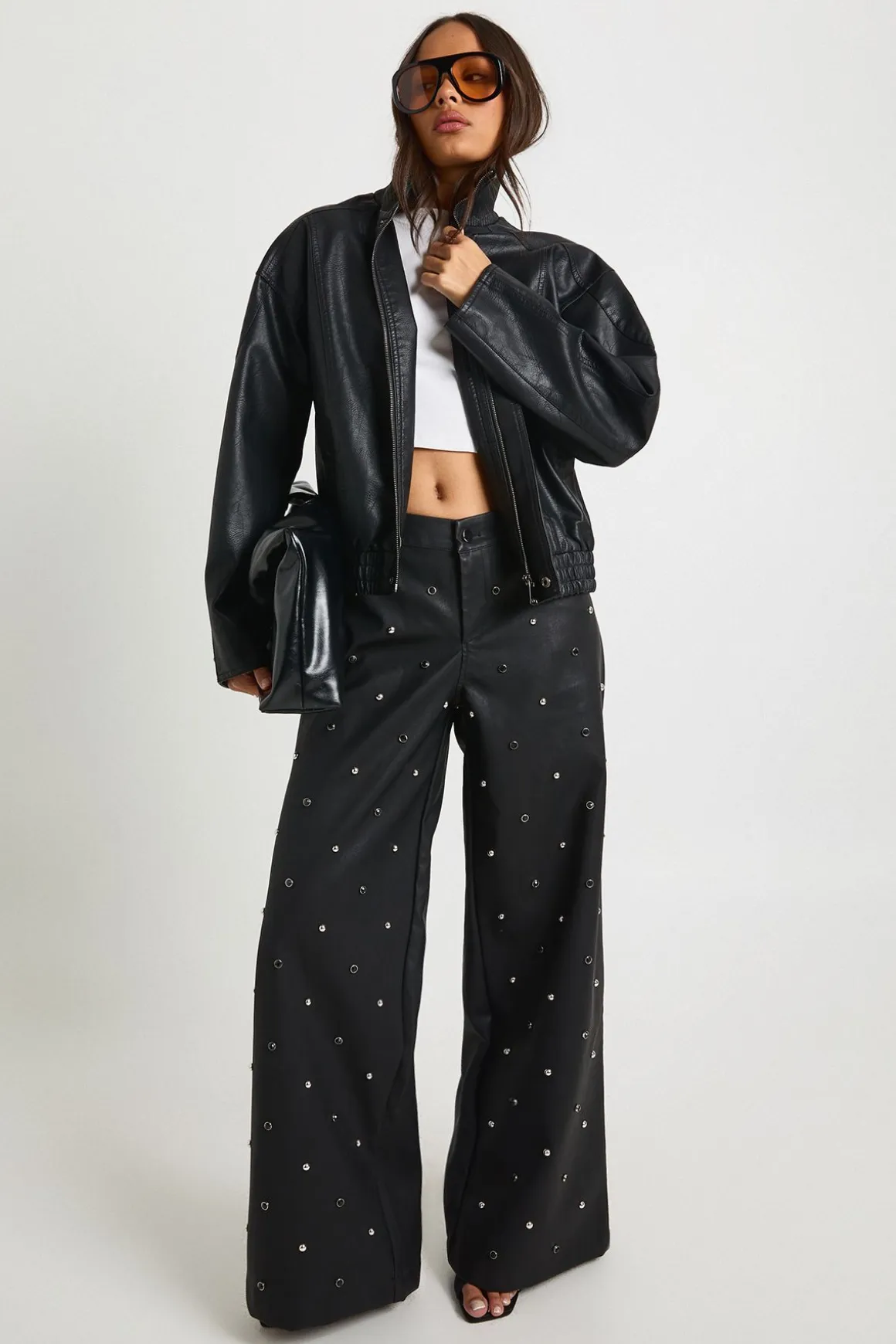 Pantalon Large En Synthétique Clouté