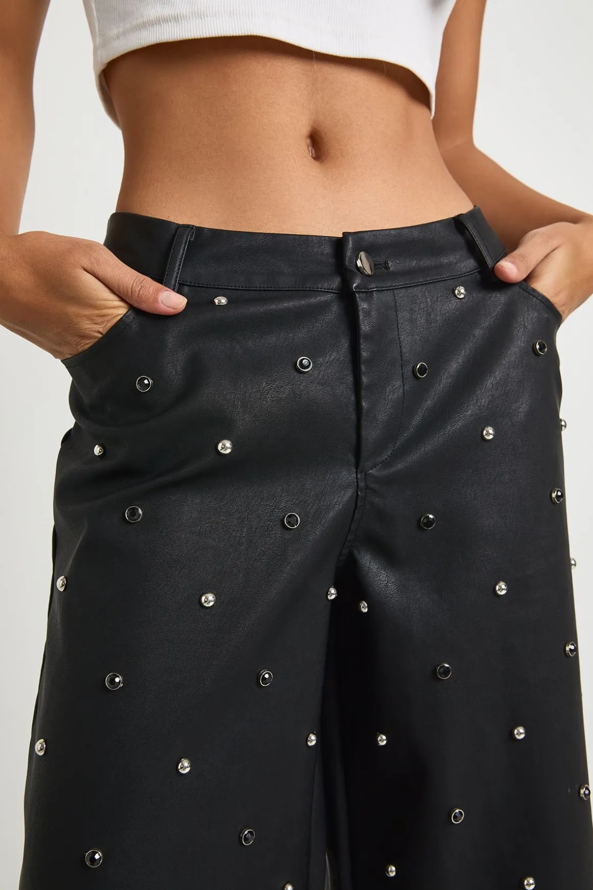 Pantalon Large En Synthétique Clouté