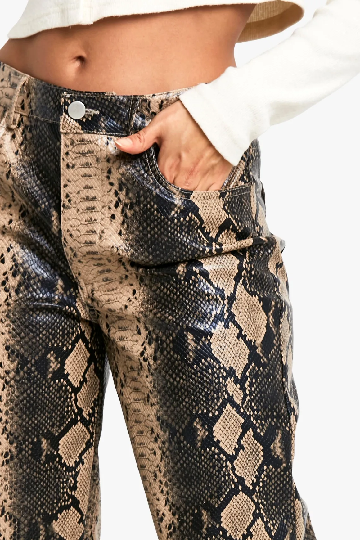 Pantalon Large En Synthétiquecuir Imprimé Synthétique