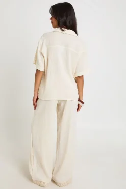 Pantalon Large En Étamine De Coton Avec Bordure Au Crochet