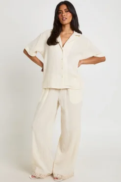 Pantalon Large En Étamine De Coton Avec Bordure Au Crochet
