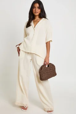 Pantalon Large En Étamine De Coton Avec Bordure Au Crochet