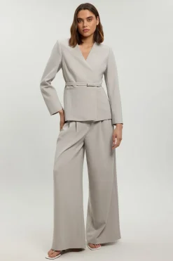 Pantalon Large En Tissu Stretch Compact