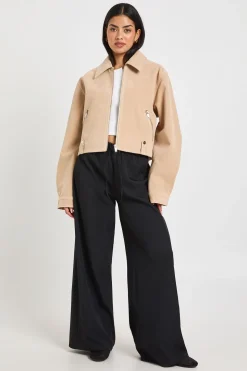 Pantalon Large En Tissu Tissé Avec Taille Élastique Et Cordon De Serrage