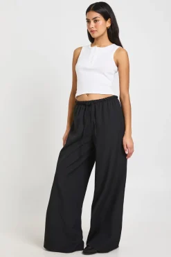 Pantalon Large En Tissu Tissé Avec Taille Élastique Et Cordon De Serrage
