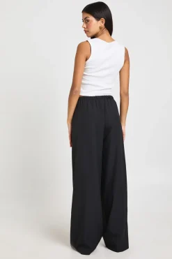 Pantalon Large En Tissu Tissé Avec Taille Élastique Et Cordon De Serrage