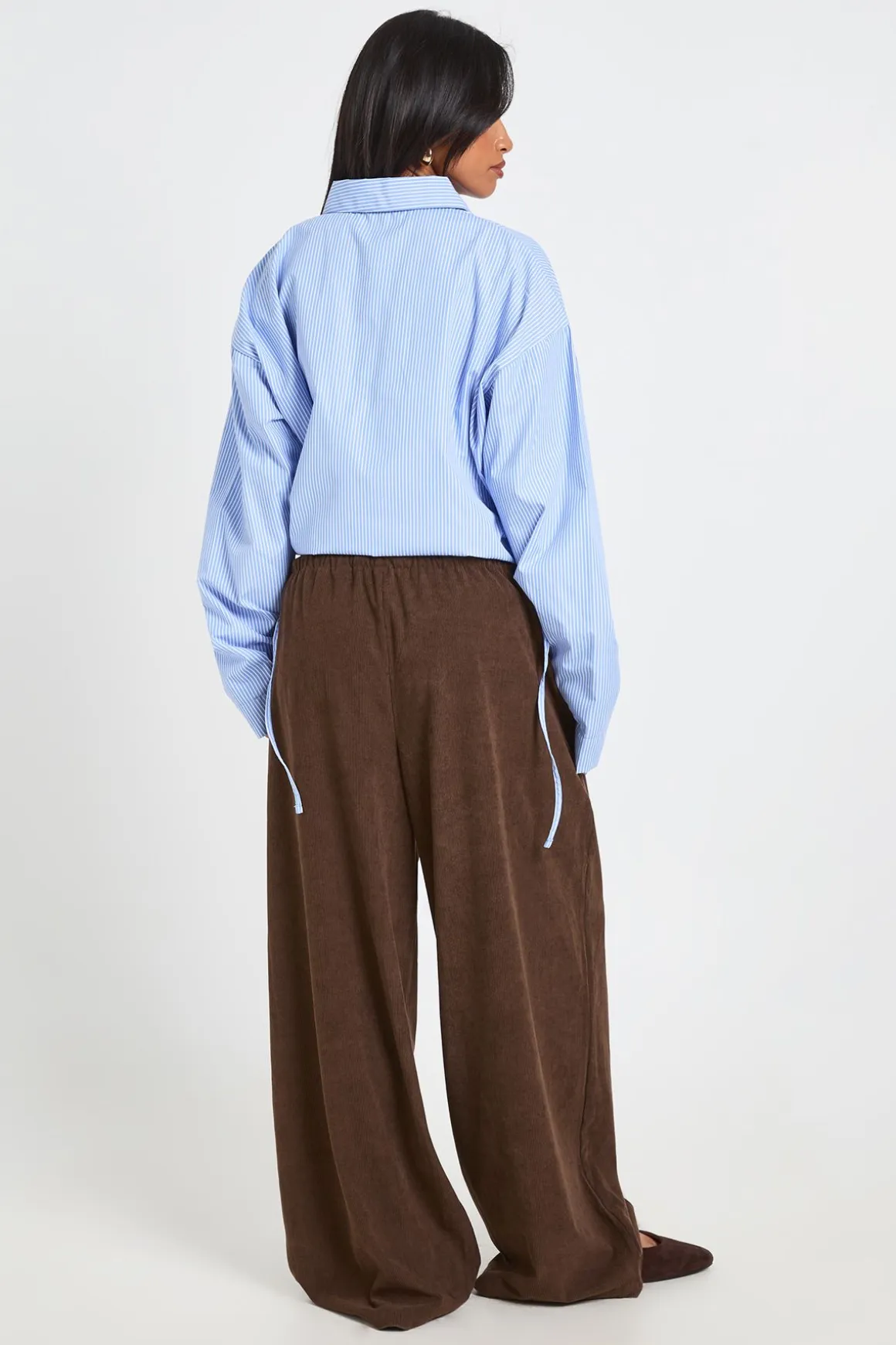 Pantalon Large En Velours Côtelé Avec Taille Cordon De Serrage Petite