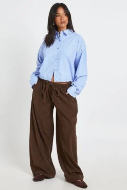 Pantalon Large En Velours Côtelé Avec Taille Cordon De Serrage Petite
