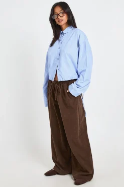 Pantalon Large En Velours Côtelé Avec Taille Cordon De Serrage Petite