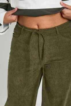 Pantalon Large En Velours Côtelé Avec Ceinture À Nouer