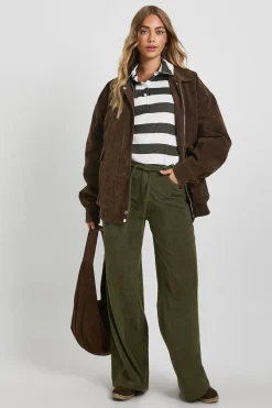 Pantalon Large En Velours Côtelé Avec Ceinture À Nouer