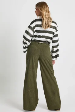 Pantalon Large En Velours Côtelé Avec Ceinture À Nouer