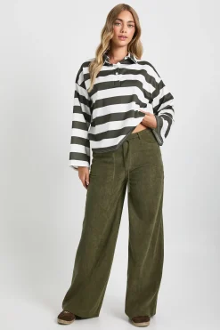 Pantalon Large En Velours Côtelé Avec Ceinture À Nouer