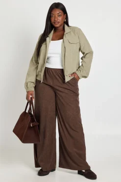 Pantalon Large En Velours Côtelé Grande Taille