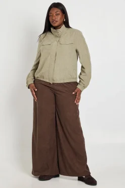Pantalon Large En Velours Côtelé Grande Taille