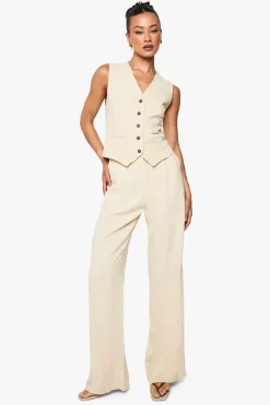 boohoo Pantalon Large Essentiel Aspect Lin Coupe Tall<Femme Pantalons|Tailleurs