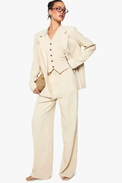 boohoo Pantalon Large Essentiel Aspect Lin Coupe Tall<Femme Pantalons|Tailleurs